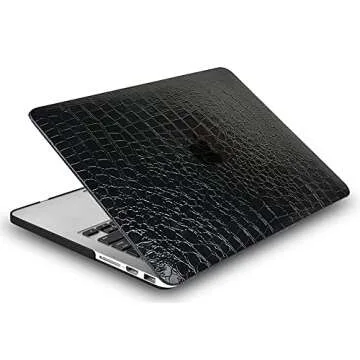KECC Compatible with MacBook Air 13 inch Case (2010-2017 Release) A1369/A1466 Italian Leather Hard Shell Keyboard Cover (Black Crocodile Leather)