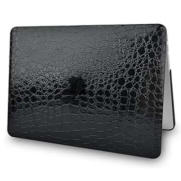KECC Compatible with MacBook Air 13 inch Case (2010-2017 Release) A1369/A1466 Italian Leather Hard Shell Keyboard Cover (Black Crocodile Leather)