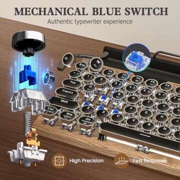 Retro Typewriter Keyboard Wireless Mechanical Keyboard, 83-Key Blue Switches Bluetooth 5.0 Vintage P...