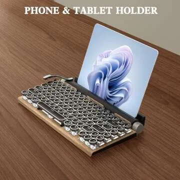 Retro Typewriter Keyboard Wireless Mechanical Keyboard, 83-Key Blue Switches Bluetooth 5.0 Vintage Punk Round Keycap, 14 Modes LED Backlight, Type-C, Compatible with PC/Laptop/Mac/Pad/Phone, Wood