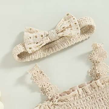 Engofs Boho Baby Girl Clothes Newborn Infant Sleeveless Lace Romper with Headband Summer Outfit Light Khaki 0-3 Months