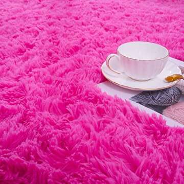 ISEAU Fluffy Rug Carpets Soft Shaggy Area Rug Indoor Floor Rugs for Kids Room Fuzzy Carpet Comfy Cute Nursery Rug Bedside Rug for Boys Girls Bedroom Living Room Home Decor Mat, 5ft x 8ft, Hot Pink