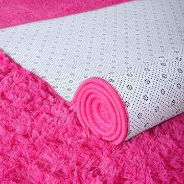 ISEAU Fluffy Rug Carpets Soft Shaggy Area Rug Indoor Floor Rugs for Kids Room Fuzzy Carpet Comfy Cute Nursery Rug Bedside Rug for Boys Girls Bedroom Living Room Home Decor Mat, 5ft x 8ft, Hot Pink