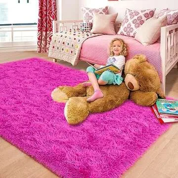 ISEAU Fluffy Rug Carpets Soft Shaggy Area Rug Indoor Floor Rugs for Kids Room Fuzzy Carpet Comfy Cute Nursery Rug Bedside Rug for Boys Girls Bedroom Living Room Home Decor Mat, 5ft x 8ft, Hot Pink