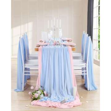 Blue Chiffon Table Runner 10Ft Long for Romantic Weddings and Parties