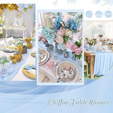 Blue Chiffon Table Runner for Elegant Wedding Décor