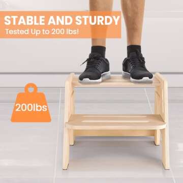 Toddler Step Stool, Height-Adjustable Wooden 2-Step Stool