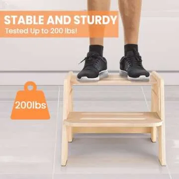 Toddler Step Stool, Height-Adjustable Wooden 2-Step Stool