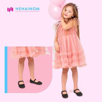 Hehainom Toddler Girls Flats Mary Jane Flower Girl Dress Shoes School Wedding Party Shoes(Black Sued...