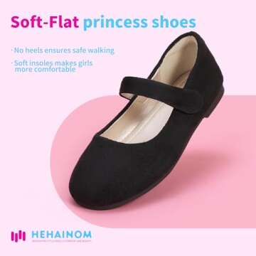 Hehainom Toddler Girls Flats Mary Jane Flower Girl Dress Shoes School Wedding Party Shoes(Black Suede 12 M US Little Kid)