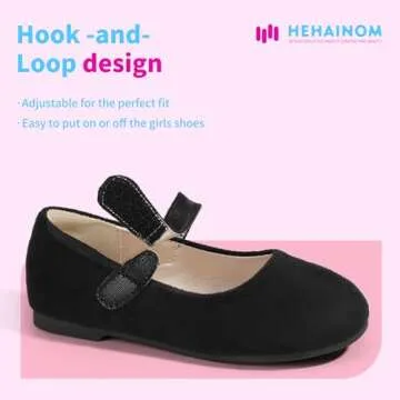 Hehainom Toddler Girls Flats Mary Jane Flower Girl Dress Shoes School Wedding Party Shoes(Black Suede 12 M US Little Kid)