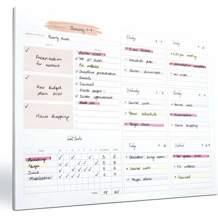 Lamare Weekly Planner Notepad - 52 Tear Off Sheets