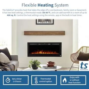 Touchstone Smart Electric Fireplace-The Sideline 50" Wide-in Wall Recessed - 30 Realistic Ember Color/Flame Options - 1,500W Heater w/Thermostat - Log & Crystal Hearth Options - Alexa/WiFi Enabled