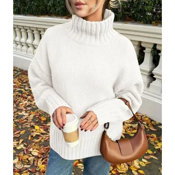 PRETTYGARDEN Women's Winter Clothes Pullover Oversized Sweaters Casual Long Sleeve Chunky Cable Knit Turtleneck Tops (White,X-Large)
