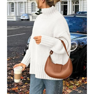 PRETTYGARDEN Women's Winter Clothes Pullover Oversized Sweaters Casual Long Sleeve Chunky Cable Knit Turtleneck Tops (White,X-Large)