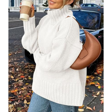 PRETTYGARDEN Women's Winter Clothes Pullover Oversized Sweaters Casual Long Sleeve Chunky Cable Knit Turtleneck Tops (White,X-Large)