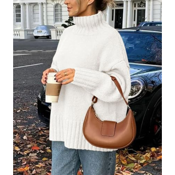 PRETTYGARDEN Women's Winter Clothes Pullover Oversized Sweaters Casual Long Sleeve Chunky Cable Knit Turtleneck Tops (White,X-Large)
