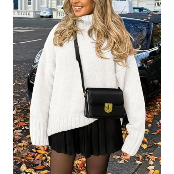 PRETTYGARDEN Women's Winter Clothes Pullover Oversized Sweaters Casual Long Sleeve Chunky Cable Knit Turtleneck Tops (White,X-Large)