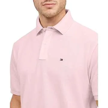 Tommy Hilfiger Men's Polo Shirt Classic Fit, Pebble Pink Large