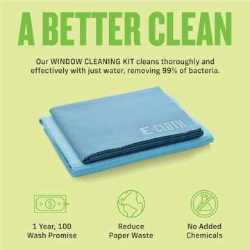 E-Cloth Window Cleaning Cloth - Window and Glass Cleaning Cloth, Streak-Free Windows with just Water, Microfiber Towel Cleaning Kit for Windows, Car Windshield, Mirrors - Alaskan Blue - 2pack