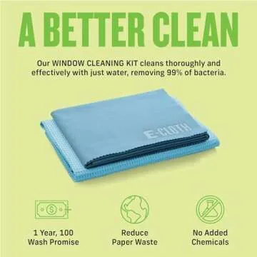 E-Cloth Window Cleaning Cloth - Window and Glass Cleaning Cloth, Streak-Free Windows with just Water, Microfiber Towel Cleaning Kit for Windows, Car Windshield, Mirrors - Alaskan Blue - 2pack