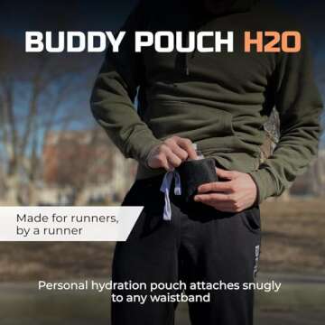 Running Buddy Magnetic H2O Pouch - Black | 4x4 in, Includes 7 Oz Water Bottle | Runners Hydration Bo...