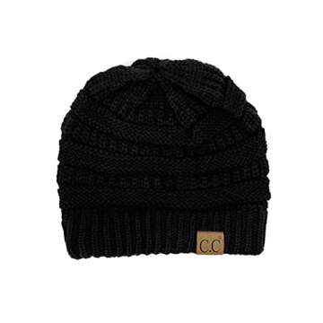 C.C Trendy Warm Chunky Soft Stretch Cable Knit Beanie Skully, Black