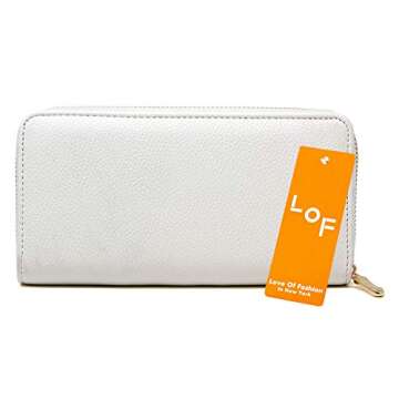Me Plus Women Fashion Solid Color Faux Leather PU Long Wallet with Zipper Closure Card Slots Zippered Coin Pouch (White)