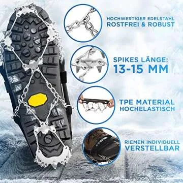Premium crampons for Mountain Boots with 19 Stainless Steel Spikes - Professional Anti-Slip Boot Spikes for Snow & ice - Winter Spikes for Hiking Boot Shoes Ice (Light Black with Plastic Bag, L)