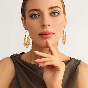 Vintage Geometric Drop Earrings Carving Moon Pattern Big Gold Statement Earrings For Women