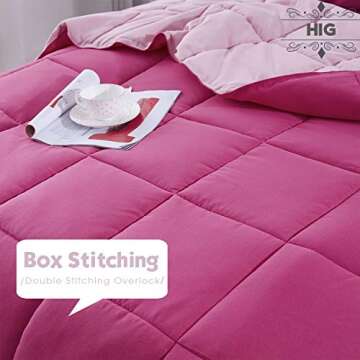 HIG 3pc Pink Twin/Twin XL Comforter Set - All Season Reversible Down Alternative Comforter with Sham - Quilted Duvet Insert with Corner Tabs - Box Stitched Blanket - Super Soft, Fluffy