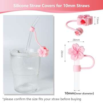 3Pcs Flowers Silicone Straw Cover Cap for Pink Stanley Cup, 0.4in Cute Straw Topper Accessories for ...