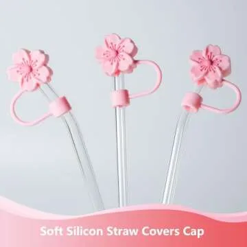 3Pcs Flowers Silicone Straw Cover Cap for Pink Stanley Cup, 0.4in Cute Straw Topper Accessories for 40 oz/30 oz Stanley Tumbler, Portable Protector Plugs Valentines Decor Gifts for Kids Party Favors