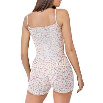 Yuemengxuan Women Floral Printing Jumpsuit Short Sleeve V-Neck Bodycon Romper Y2k Slim Fitted Going ...