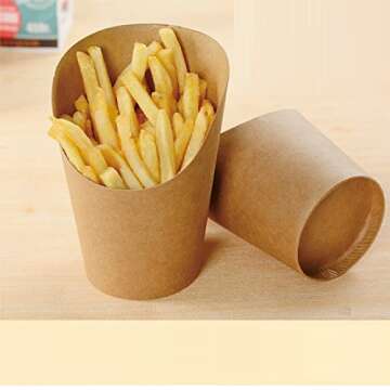 Cindy&Will 50Pcs Disposal Take-out Party Frozen Dessert Supplies Baking Cakes Egg Puff Waffle French Fries Chips Ice Cream Snacks Kraft Paper Cups Holder, 14oz (Brown)