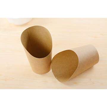 Cindy&Will 50Pcs Disposal Take-out Party Frozen Dessert Supplies Baking Cakes Egg Puff Waffle French Fries Chips Ice Cream Snacks Kraft Paper Cups Holder, 14oz (Brown)