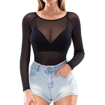 MANGOPOP Black Long Sleeve Mesh Tops for Women - Sexy & Stylish Clubwear