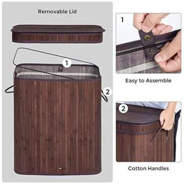 Large Bamboo Laundry Hamper with Lid and Handles