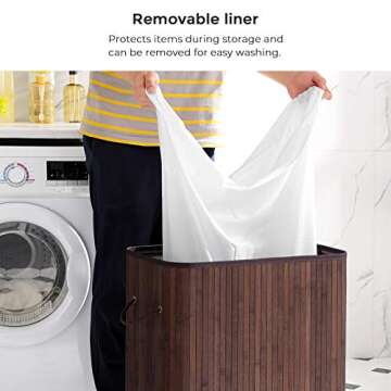 Large Bamboo Laundry Hamper with Lid and Handles