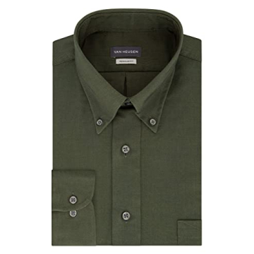 Van Heusen Men's Regular Fit Dress Shirt Dark Green