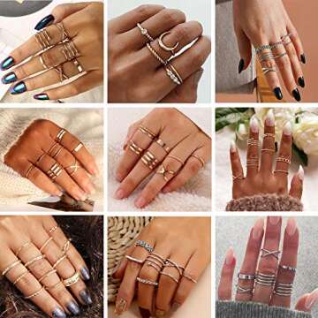 LOYALLOOK 9PCS Vintage Knuckle Stackable Rings Set for Women Bohemian Retro Gold/Silver Plated Midi ...