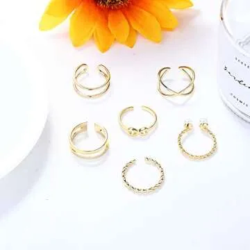 LOYALLOOK 9PCS Vintage Knuckle Stackable Rings Set for Women Bohemian Retro Gold/Silver Plated Midi Ring Hollow Pearl Comfort Fit Vsco Joint Finger Rings Adjustable (Gold Tone)