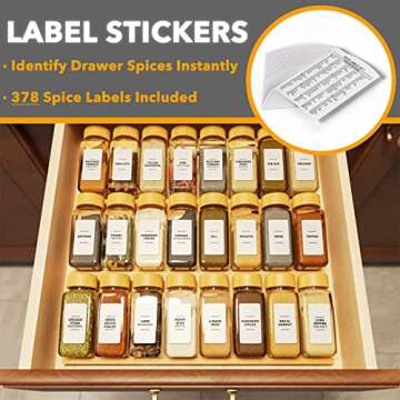 SpaceAid Bamboo Spice Drawer Organizer with 24 Jars