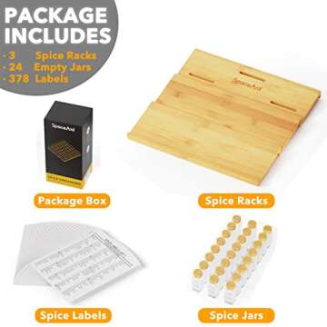 SpaceAid Bamboo Spice Drawer Organizer with 24 Jars