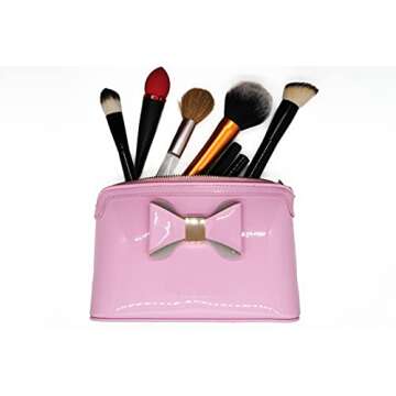 Meli Makeup Bag – Water Resistant Design – Pink Cosmetic Bag for Women and girls – Cosmetic Pouch – Faux Leather Black Makeup Bag – Premium Stitching and Zipper (Pink)