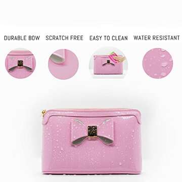 Meli Makeup Bag – Water Resistant Design – Pink Cosmetic Bag for Women and girls – Cosmetic Pouch – Faux Leather Black Makeup Bag – Premium Stitching and Zipper (Pink)