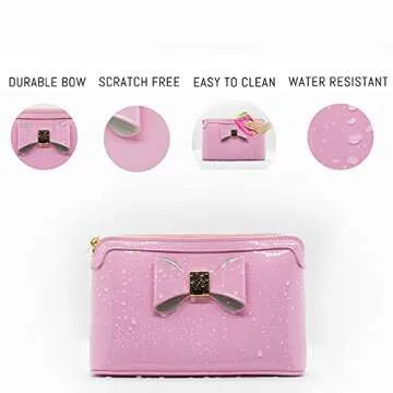 Meli Makeup Bag – Water Resistant Design – Pink Cosmetic Bag for Women and girls – Cosmetic Pouch – Faux Leather Black Makeup Bag – Premium Stitching and Zipper (Pink)