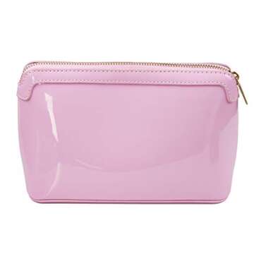 Meli Makeup Bag – Water Resistant Design – Pink Cosmetic Bag for Women and girls – Cosmetic Pouch – Faux Leather Black Makeup Bag – Premium Stitching and Zipper (Pink)