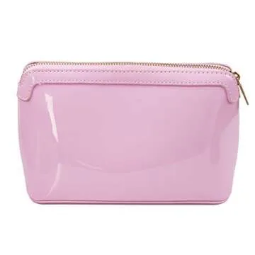 Meli Makeup Bag – Water Resistant Design – Pink Cosmetic Bag for Women and girls – Cosmetic Pouch – Faux Leather Black Makeup Bag – Premium Stitching and Zipper (Pink)