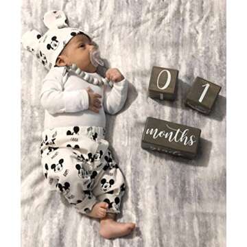 LovelySprouts Premium Solid Wood Baby Milestone Age Blocks + Gift Box | Gray Stained Natural Pine | Weeks Months Years Grade Newborn Photo Props | Pregnancy Gift and Keepsake, Month Photos